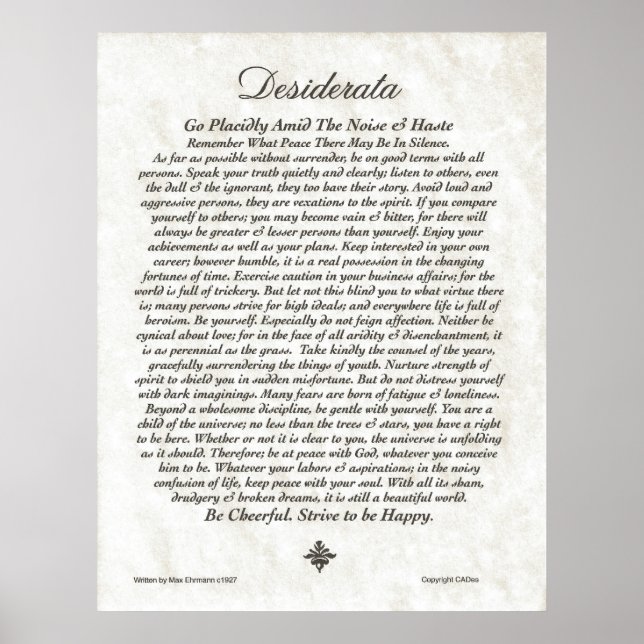 DESIDERATA Dikt=Max Ehrmann=Parchment Collection Poster (Framsidan)