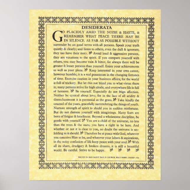 DESIDERATA Dikt=Max Ehrmann=Parchment Collection Poster (Framsidan)