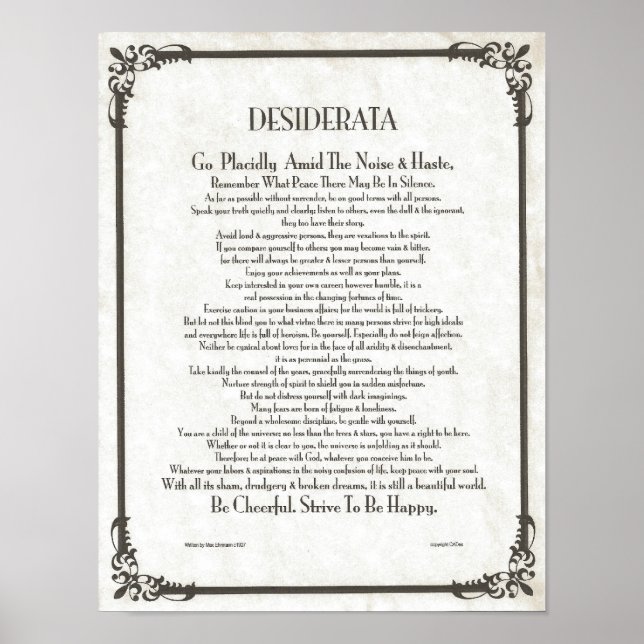 DESIDERATA Dikt=Max Ehrmann=Parchment Collection Poster (Framsidan)