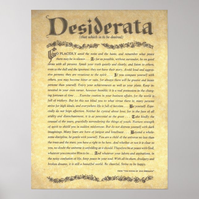 DESIDERATA Dikt=Max Ehrmann=Parchment Collection Poster (Framsidan)