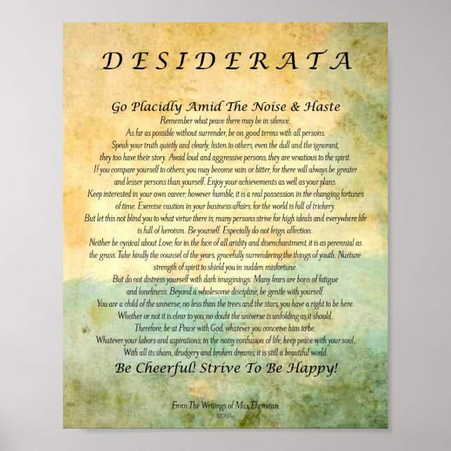 Desiderata Dikt om vattenfärgsskog Poster (Framsidan)