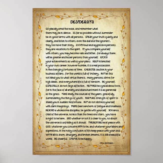 Desiderata Dikt on Brown och Guld Poster (Framsidan)