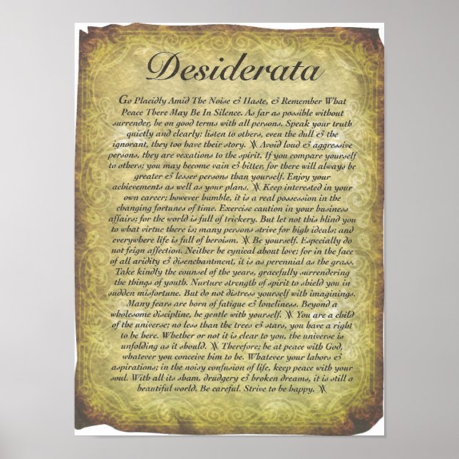 Desiderata Dikt på Antique Stil Papper Poster (Framsidan)