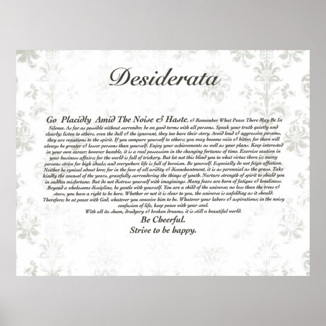 Desiderata Dikt på avlästa Antique Tapet Poster (Framsidan)