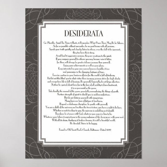 Desiderata Dikt Poster (Framsidan)
