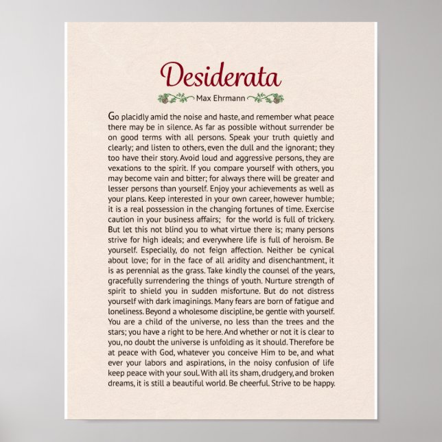 Desiderata Dikt Poster utskrift (Framsidan)