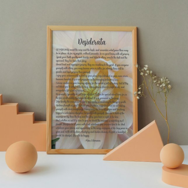 Desiderata-dikt Rosa Dahlia-blomning Fototryck (In Situ (Framed))