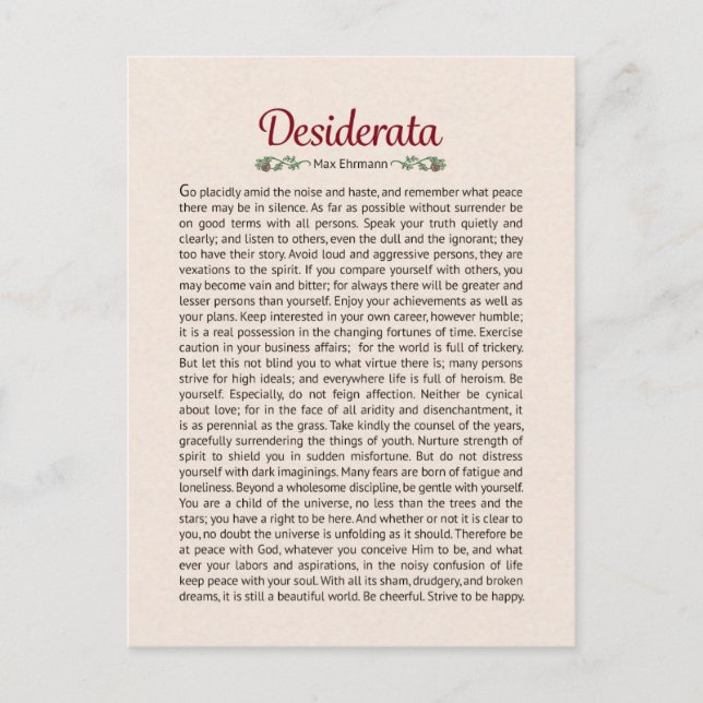 Desiderata Dikt vykort Mini Art (Framsida)