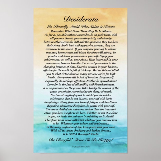 Desiderata Dikt Watercolor Turbulent Ocean Sunset Poster (Framsidan)