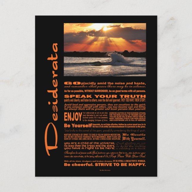 Desiderata Dikt Wave Hugger Sunset Vykort (Framsida)