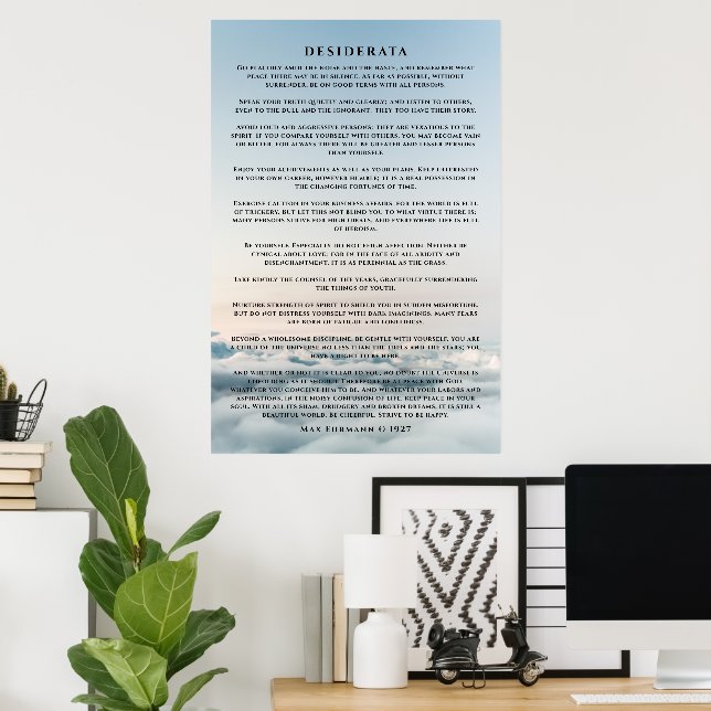 Desiderata-diktaffisch ovan molnet poster (Hemmakontoret)