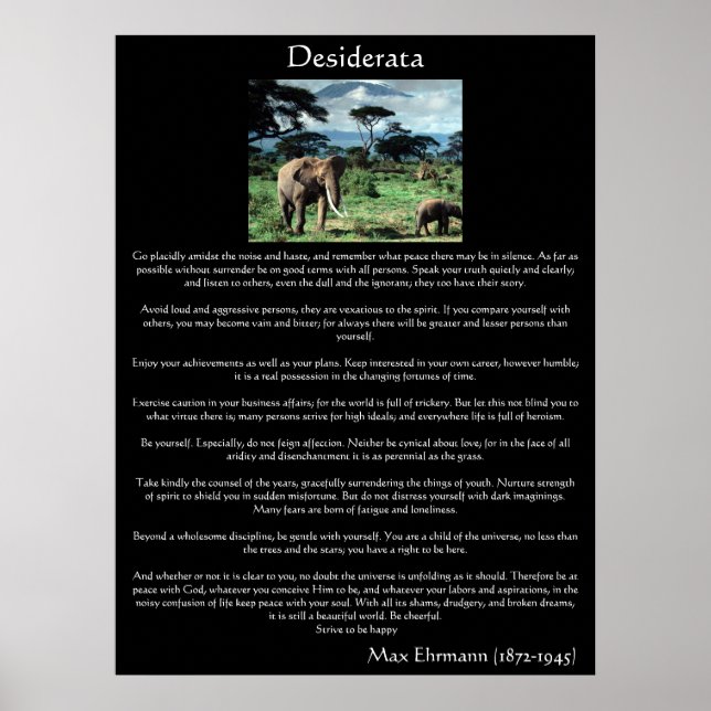 Desiderata en elefantbesättning i afrika Poster (Framsidan)