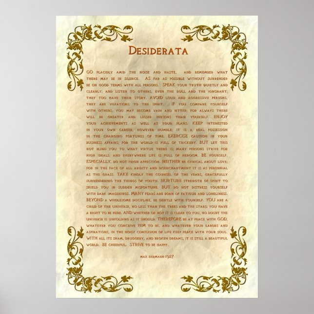 Desiderata från Max Ehrmann Poster (Framsidan)