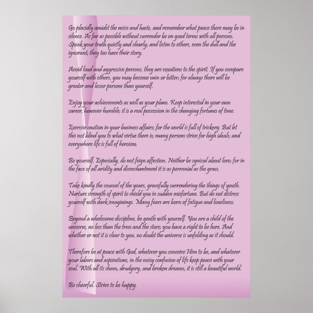 Desiderata från Max Ehrmann poster (Framsidan)