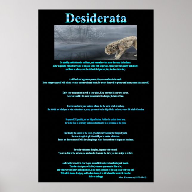 Desiderata Grått Vargs Drinking Poster (Framsidan)