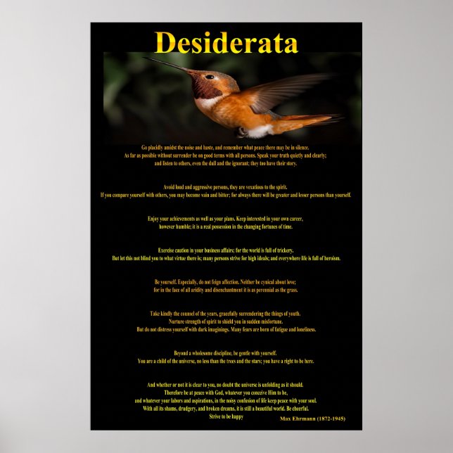 Desiderata Hummingbird Poster 1a (Framsidan)