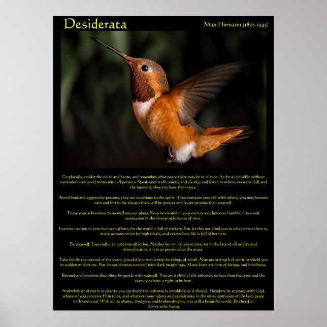 Desiderata Hummingbird Poster 2 (Framsidan)