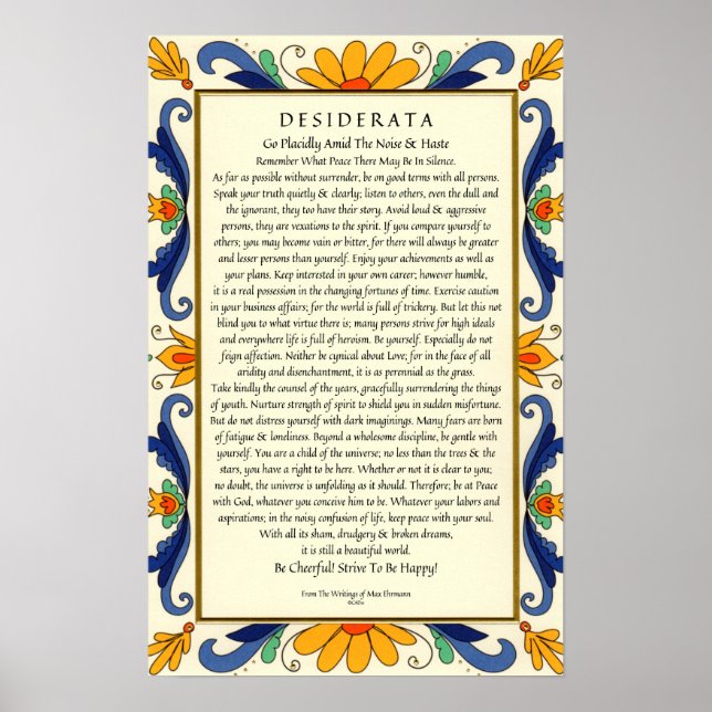 Desiderata in Art Deco Blommigt Gräns Poster (Framsidan)