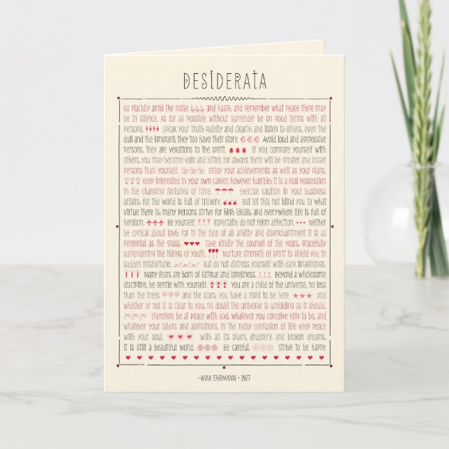 Desiderata Inspirational Dikt Kort (Framsida)