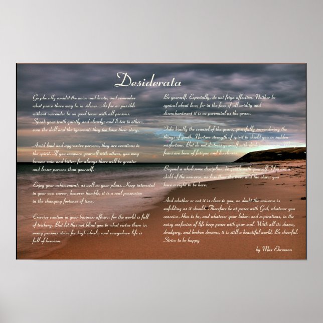 Desiderata Inspirational Dikt och Seashore Poster (Framsidan)