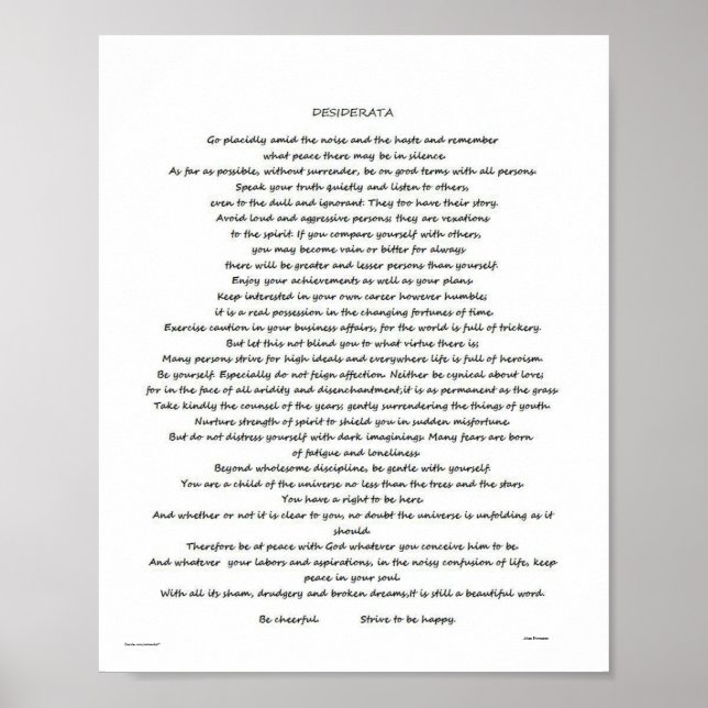 DESIDERATA MAX EHRMANN POSTER (Framsidan)