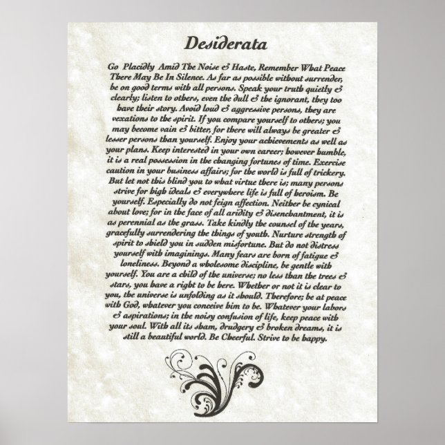 DESIDERATA med blomning Poster (Framsidan)