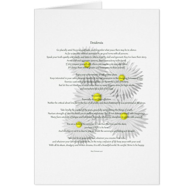 Desiderata med daisy hälsningskort (Framsidan)