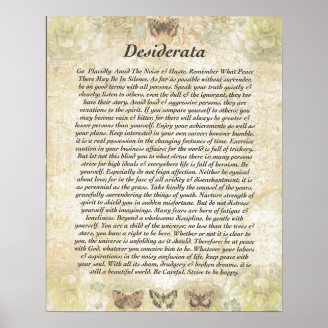 DESIDERATA med försiktiga fjärilar Poster (Framsidan)