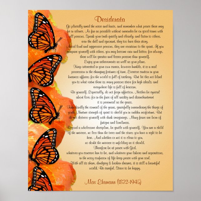 "Desiderata" med Monarch-fjärilar Poster (Framsidan)