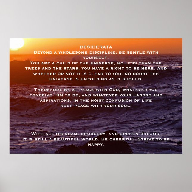 DESIDERATA Ocean Sunset Poster (Framsidan)