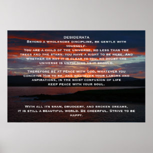 DESIDERATA Ocean Sunset Poster