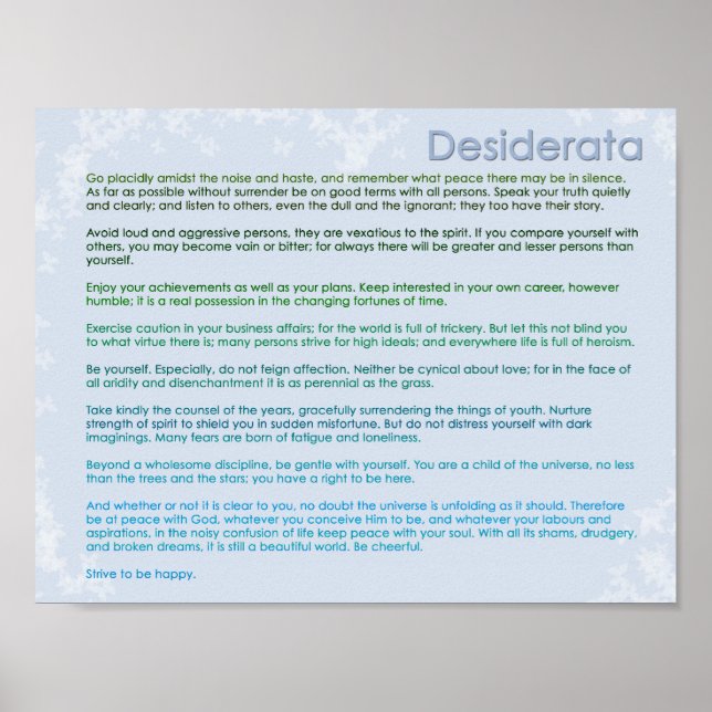 Desiderata och Butterflies Poster (Framsidan)