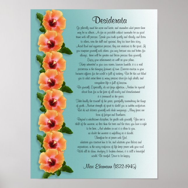 Desiderata "önskad sak" Hibiscus gräns Poster (Framsidan)