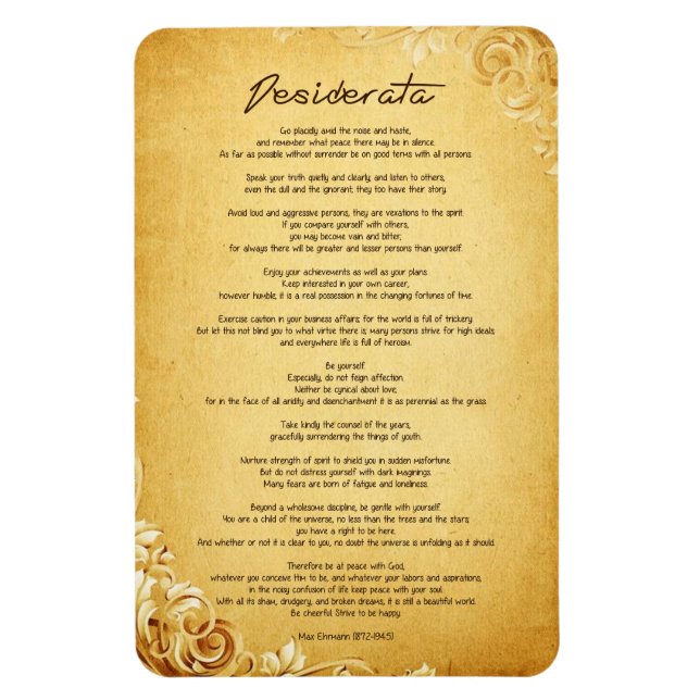 Desiderata "Önskad Sak" på Vintage Parchment Magnet (Vertikal)