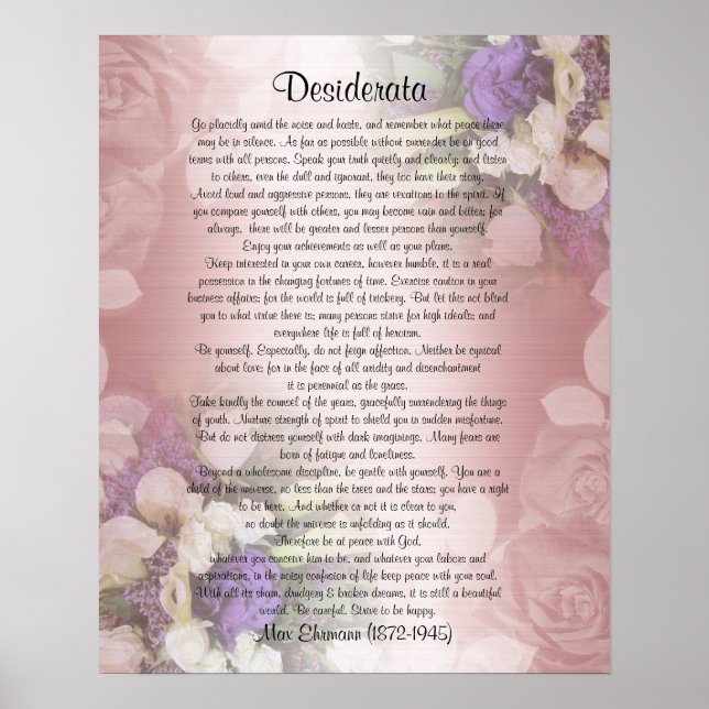 Desiderata "önskad sak", propp på blommigt poster (Framsidan)