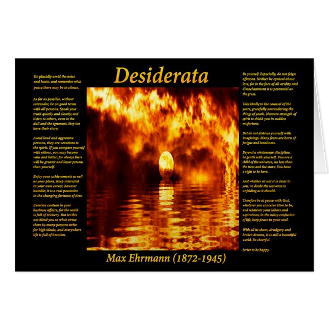 Desiderata orange Fireball ligger ovanför lugnen h Hälsningskort (Framsidan Horizontal)
