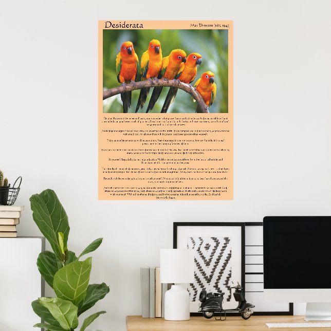 Desiderata orange och grönt canary Poster (Hemmakontoret)