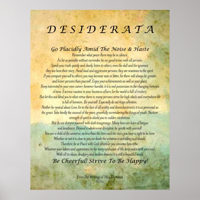 Desiderata på Grönt Forest Abstrakt Watercolor Poster (Framsidan)