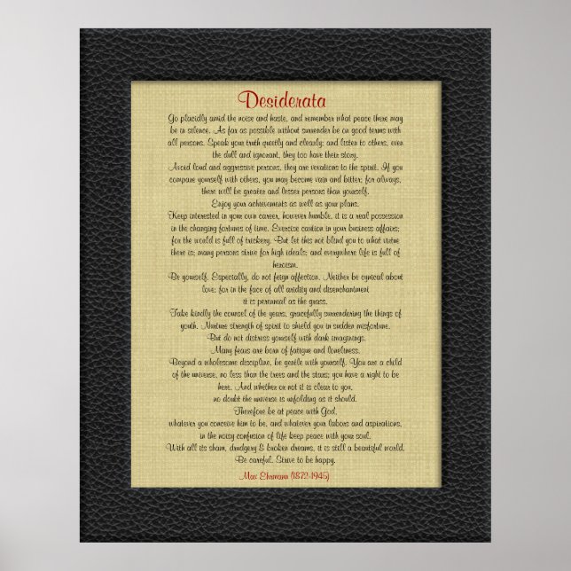 Desiderata på Linen Läder utseende ram Poster (Framsidan)
