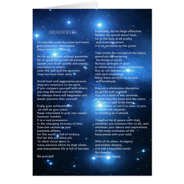 Desiderata på Pleiades Galaxy Hälsningskort (Framsidan)