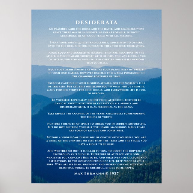 Desiderata Poem Affisch Dimmig Berg (Framsidan)