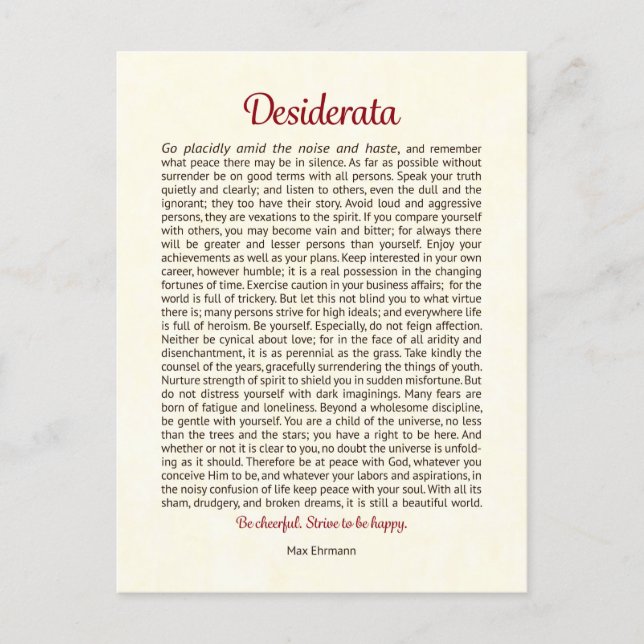 Desiderata Postcard | Desiderata Mini Art Vykort (Framsida)