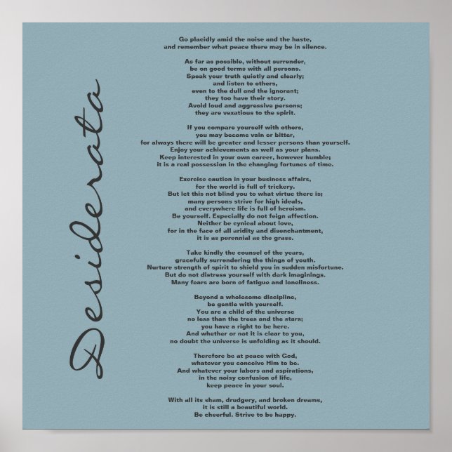 Desiderata Poster - Ändra bakgrund Färg (Framsidan)