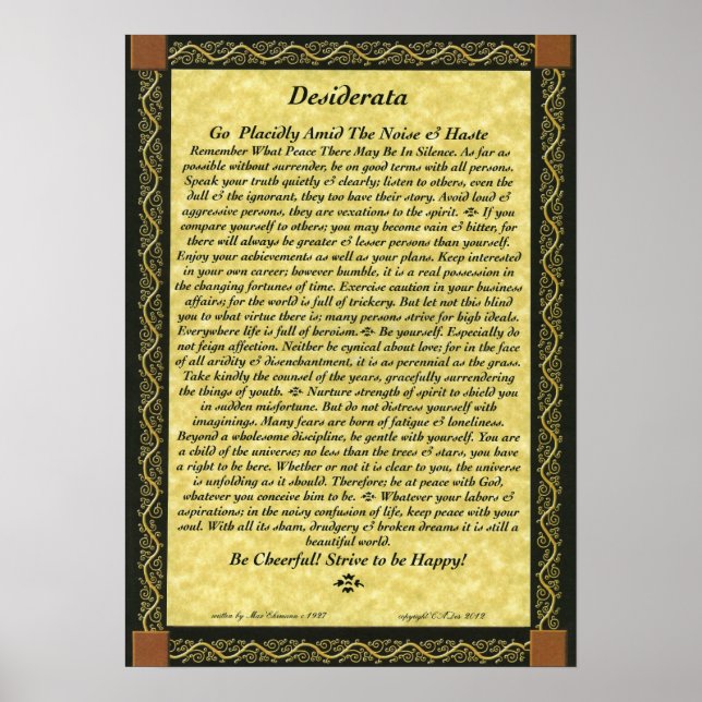 DESIDERATA Poster av Max Ehrmann (Framsidan)