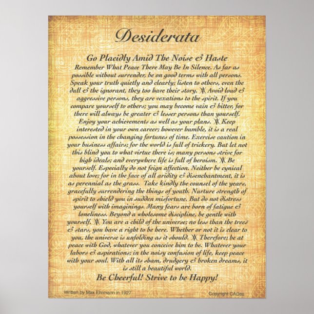 DESIDERATA Poster av Max Ehrmann=16 x 20 Fossil (Framsidan)
