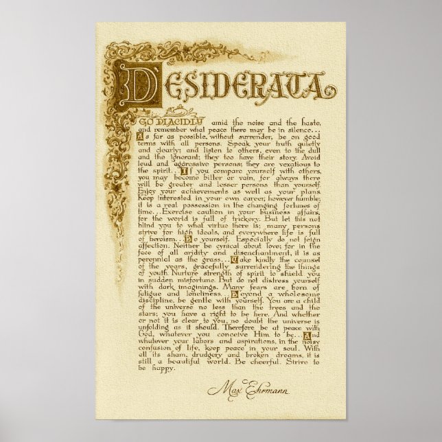 DESIDERATA Poster av Max Ehrmann=Antique (Framsidan)