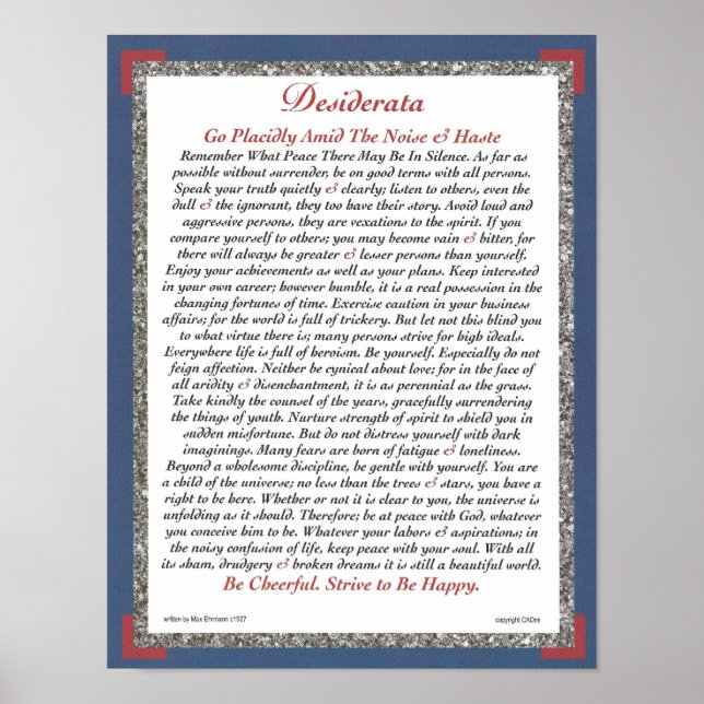 DESIDERATA Poster av Max Ehrmann-Executive (Framsidan)