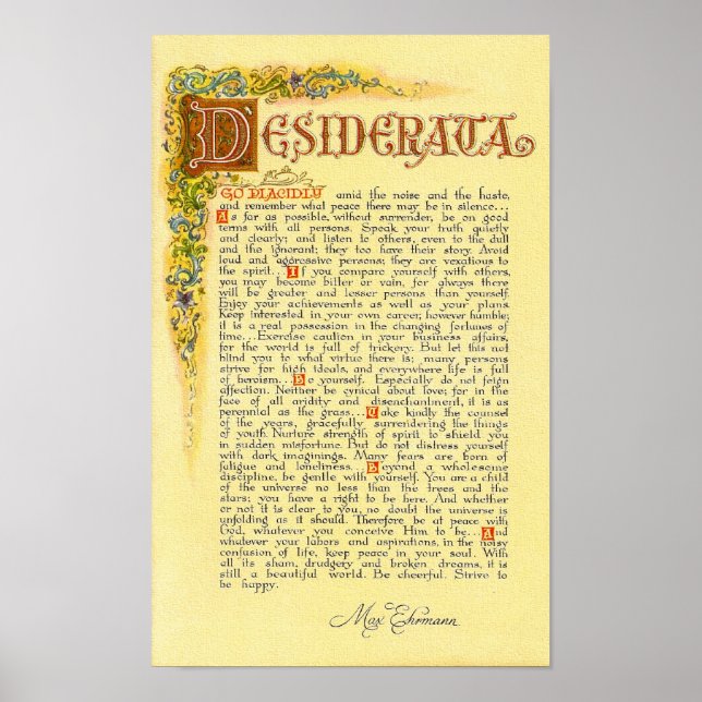 DESIDERATA Poster av Max Ehrmann=Florentine (Framsidan)