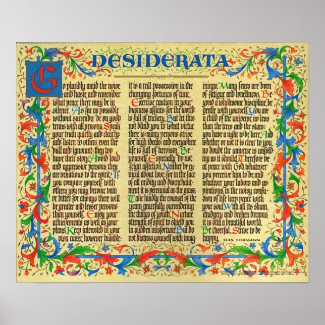 DESIDERATA Poster av Max Ehrmann=Florentine II (Framsidan)