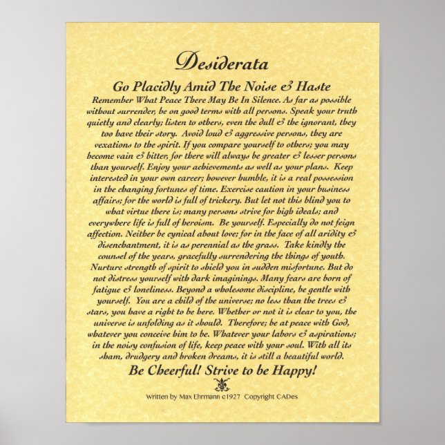 DESIDERATA Poster av Max Ehrmann-Golden Parchment (Framsidan)
